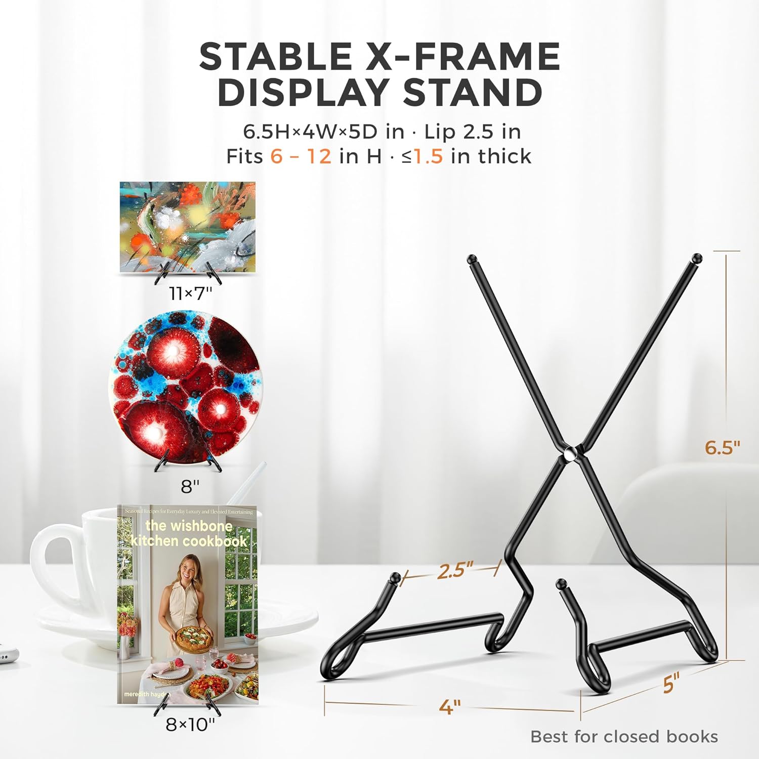 TR-LIFE Plate Stands for Display, 6.5 inch, 2 Pack, Metal Picture Holder Easel Stand for 6–12 in Plates, Frames and Books, up to 1.5 in Thick