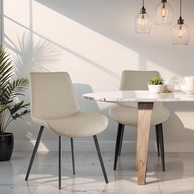 Dining Chairs, Modern PU Leather Dining Room Chair with Sturdy Metal Legs, Upholstered Seat Dinner Chairs Accent Side Chairs for Indoor Kitchen Living Room (Tan, Set of 2)