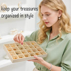 24 Grid Stackable Jewelry Organizer Tray Velvet Jewelry Drawer Inserts Earring Organizer for Women Jewelry Display Box Case for Earring Rings Stud Necklaces (Set of 8, Beige
