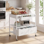 MAHANCRIS Kitchen Island with Storage, 3-Tier Microwave Stand with Wheels | Kitchen Rolling Cart, Kitchen Utility Storage Cart for Coffee Bar, Laundry Room, Office, 31.5 x 23.6 x 42.1 Inches, White
