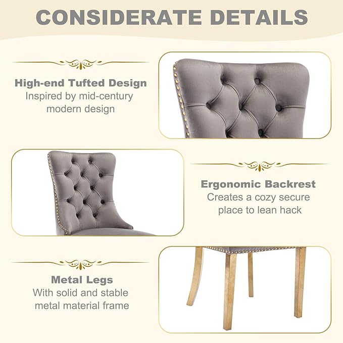 51 Inch Glass Dining Table Set for 4, Rectangular Glass Kitchen Table with 4 Upholstered Velvet Accent Chairs, 5 Piece Modern Dining Room Set, for Home, Apartment, Small Spaces - Grey Gold