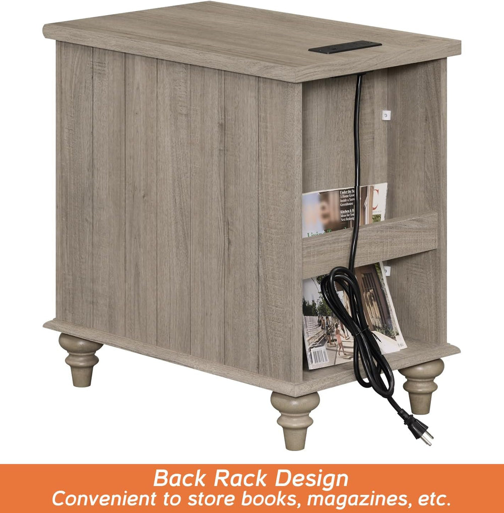 WAMPAT 2 Pack End Tables with Charging Station, Farmhouse Side Table with Dra...