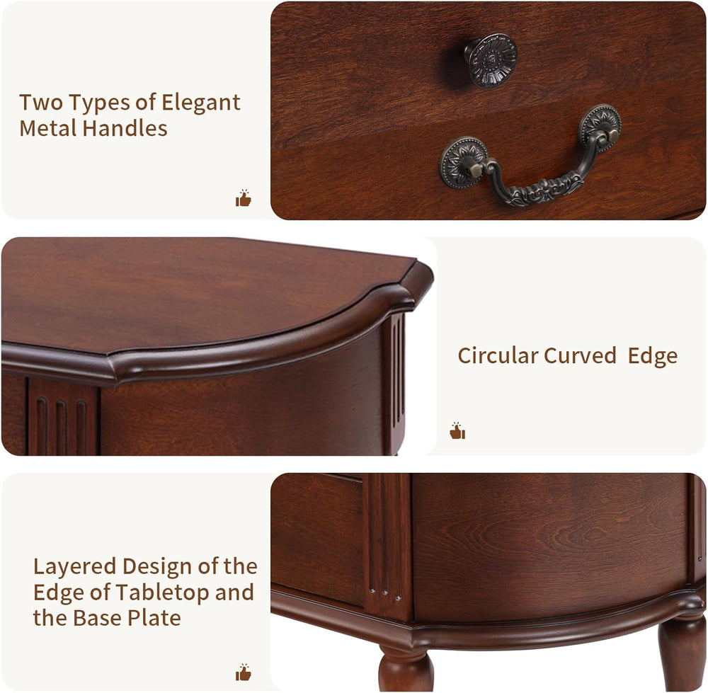 Solid Wood Retro Curved Console Table, 43" Half Moon Console Table Sofa ...