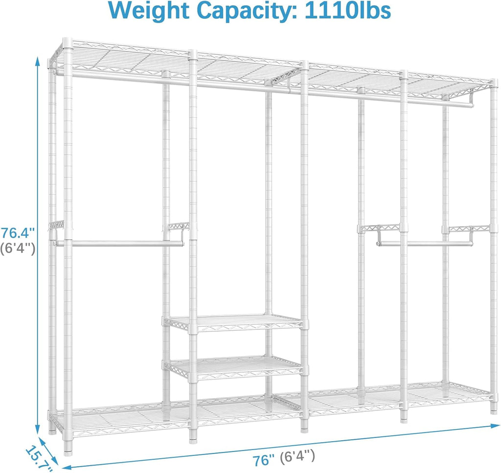 VIPEK V40 Wire Garment Rack Heavy Duty Clothes Racks for Hanging Clothes, Multi-Functional Bedroom Clothing Racks Freestanding Closet Wardrobe Rack, 76" L x 15.7" W x 76.4" H, Max Load 1110lbs, White