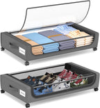 Large Under Bed Storage with Wheels, Under Bed Storage Containers, Under Bed Shoe Storage Organizer, Rolling Underbed Storage Containers for Bedroom Clothes Shoes Blankets, 2 Pack, Grey