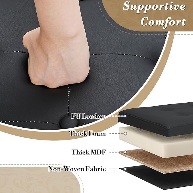 Athena Collection 15 Inch Small Ottoman with Storage, Round PU Leather Storage Ottoman Foot Rest with Removable Lid, Multipurpose Footstool Footrest for Living Room, Bedroom, Dorm, Black