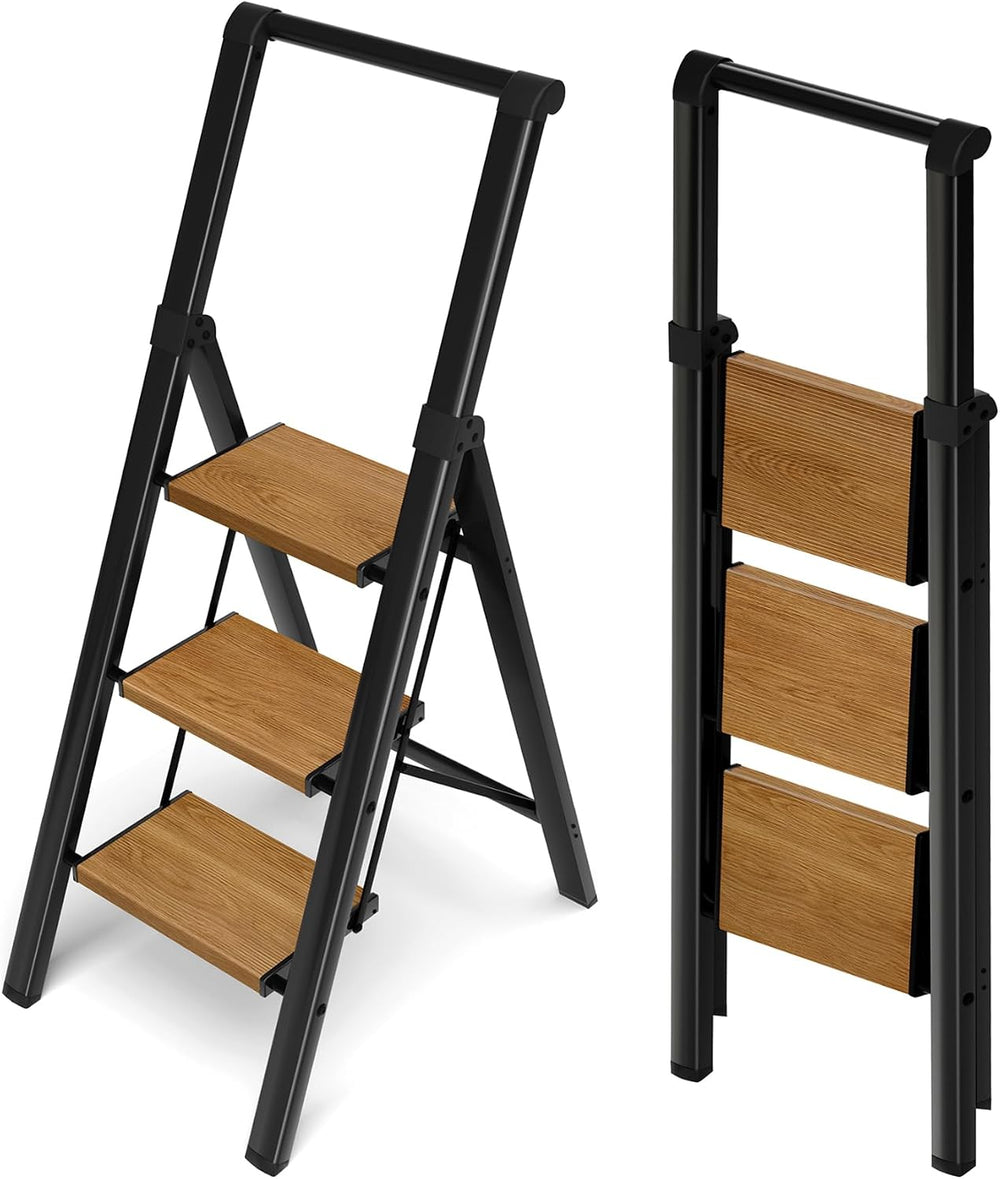 3 Step Ladder,Folding Step Stool with Aluminum Wide Pedal& Convenient Han...