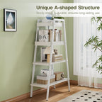 VECELO Ladder Shelf, 4 Tier Wooden Bookshelf with Metal Frame, Freestanding Bookcase Display Shelves and Plant Stand for Living Room/Farmhouse/Bedroom/Home Office-White