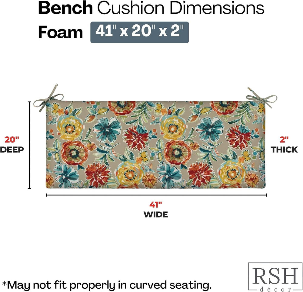 RSH DÉCOR Indoor Outdoor 2" Foam Bench Cushion with Ties | 41" x 20...