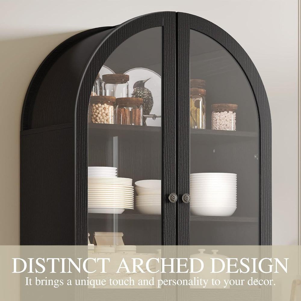 YITAHOME 71" Arched Pantry Cabinet with Glass Door, Shelves & Drawer...