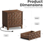 COLAMY Nightstand with Charging Station, 22" Modern Bed Side Table with 2 Storage Drawers and Chessboard Relieffor Bedroom, Dorm and Small Spaces - Walnut