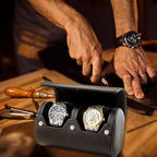 MR.OKAY 2 Watch Travel Case- Classic Leather Watch Case With Perfect Texture.Portable Watch Roll Or Organizer For Storage And Display. Luxury Gifts For Men, All Handmade by Artisans.