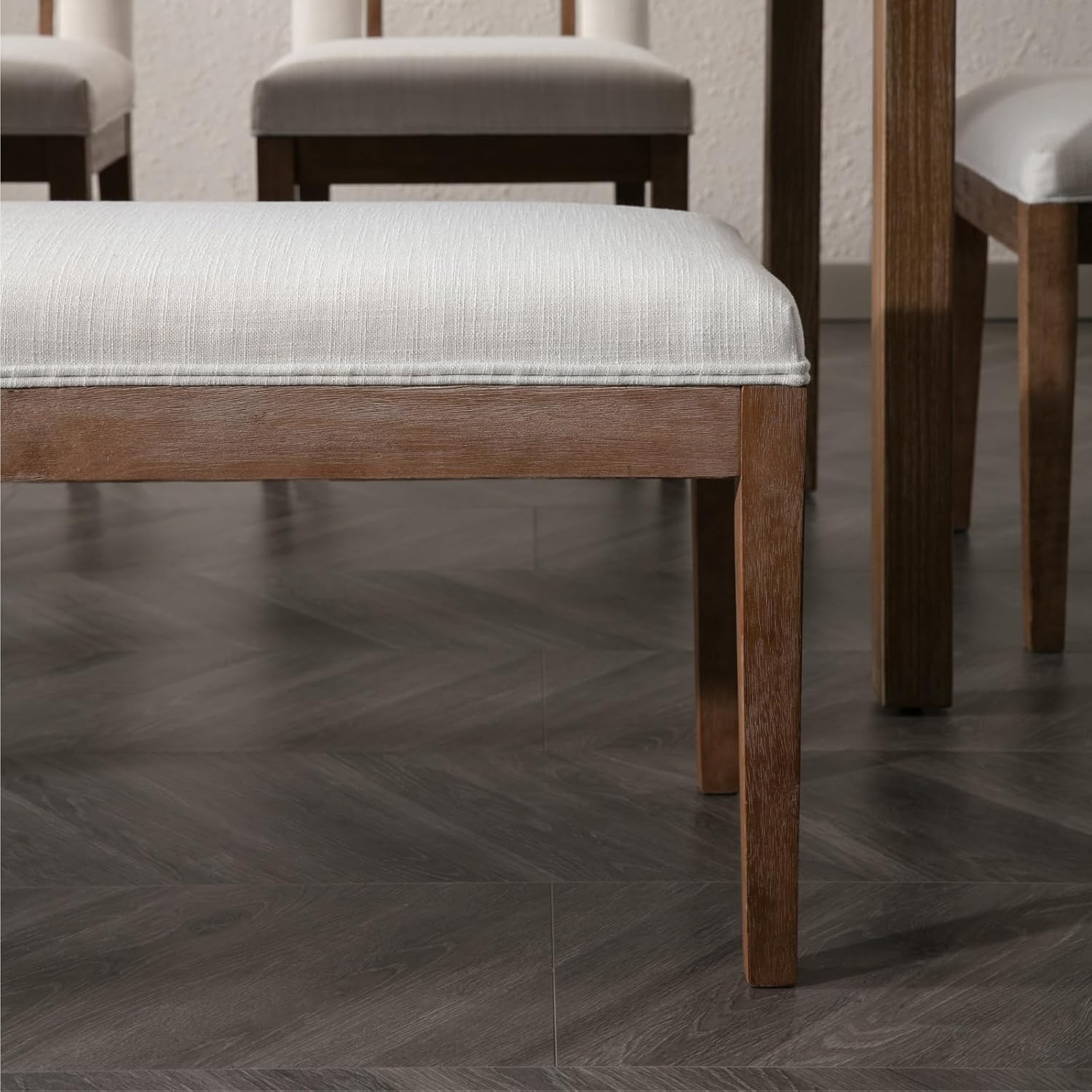 chairus Padded Entryway Bench Linen Upholstered Dining Table Benches Farmhouse Shoe Bench Seat for Hallway Bedroom End of Bed Vintage 45.5" Wooden Leg Benches for Kitchen Restaurant Window, Beige