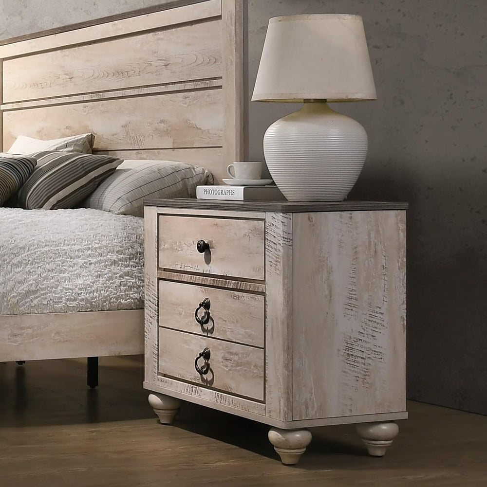 Contemporary Patched Top 3-Drawer Nightstand, Antique Brown ﻿,for Small Spaces