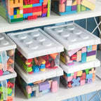 loobuu Plastic Storage Bins with Lids - Stackable Toy Storage Organizer Box Set of 2, Toy Chests with Compatible Building Baseplate and Lid, Storage Container for Building Bricks & Toys- White