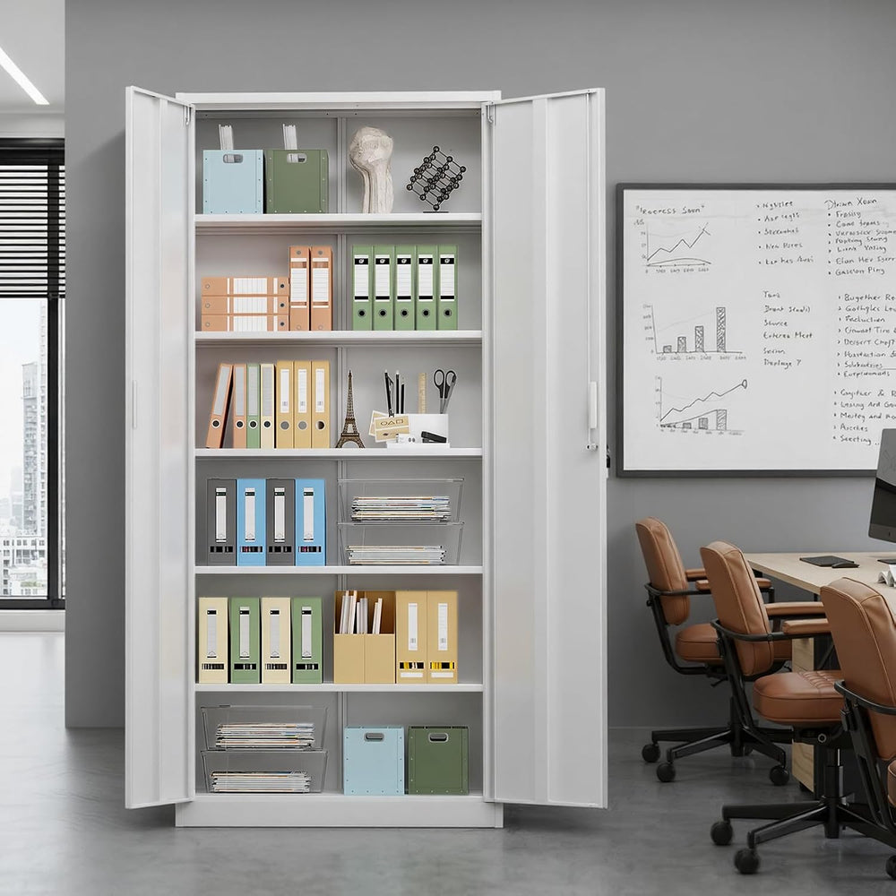 VINGLI Metal Garage Storage Cabinet with 2 Doors and 5 Adjustable Shelves, 71...