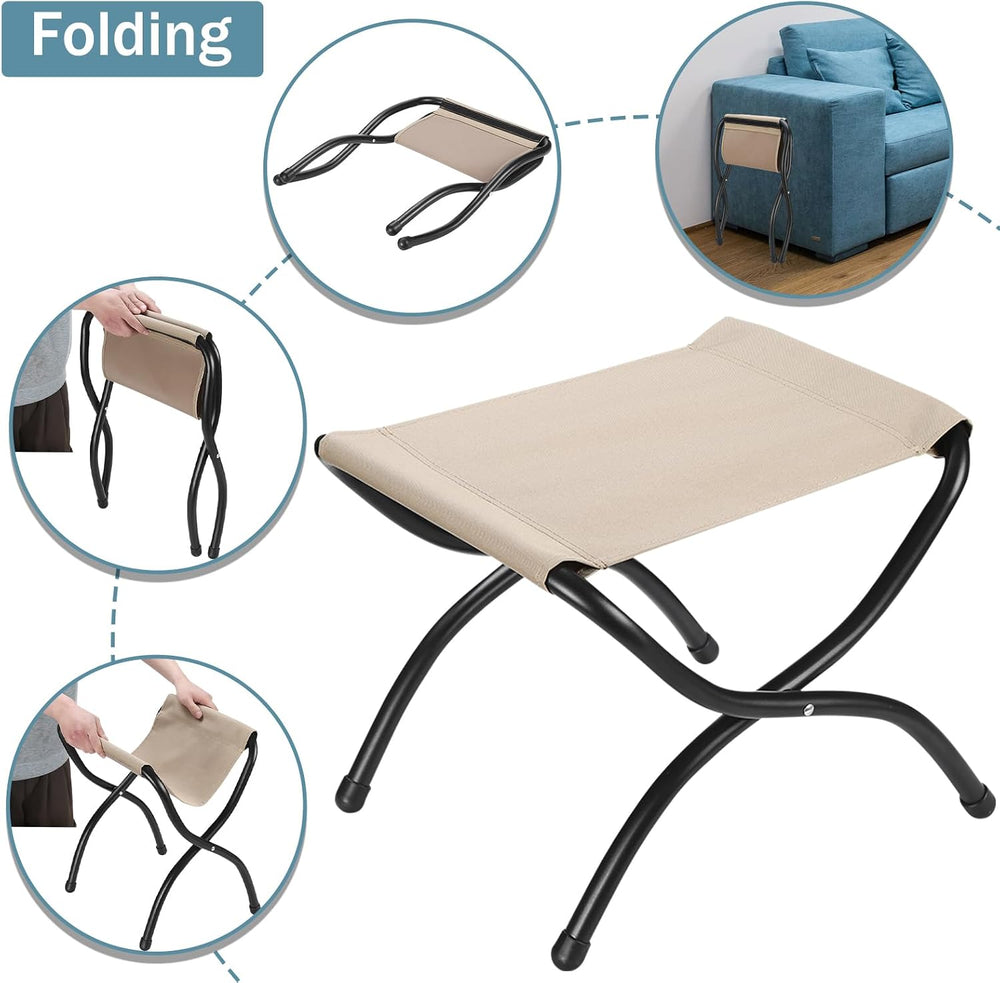 15" Upholstered Folding Foot Rest Stool with Foldable Metal Frame Dark Grey