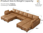 SITJOY 172" Faux Leather Modular Sectional Sofa with Storage, Mid Century Modern Sectional Couches for Living Room, Soft Padded Armrests, Oversized 14 Seat U Shaped Couch with Chaise, Brown