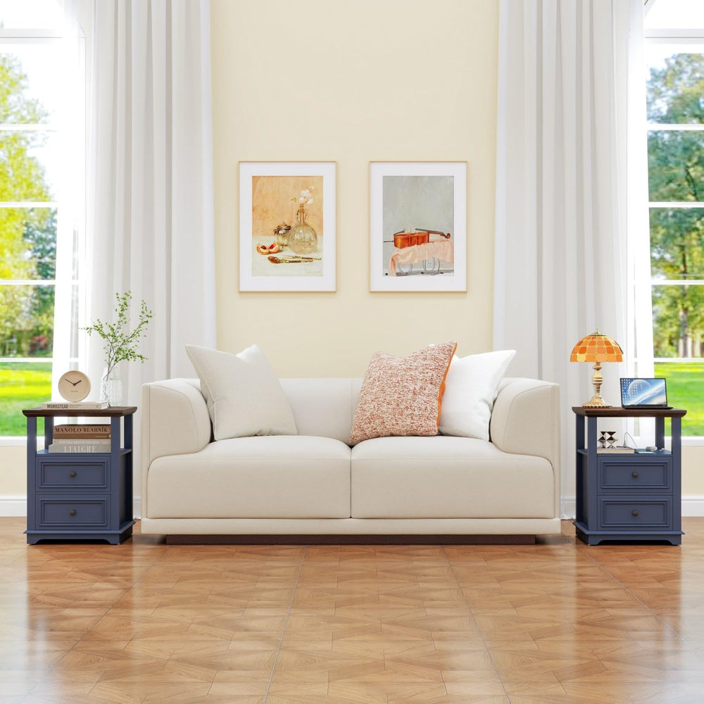 MUUEGM 18" End Tables for Living Room Farmhouse Night Stand with Chargin...