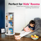 Rotating Kids Bookshelf – 3-Tier 360° Spinning Bookcase Tower, Solid Pine Wood, 12 Cubbies, Toddler Bookshelf Organizer & Lazy-Susan Storage for Nursery, Classroom or Playroom (White Finish)