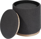 PINPLUS Round Ottoman with Storage Set of 2, Storage Ottoman with Tray, Teddy Velvet Ottoman Storage Modern Multifunctional Foot Rest Stool for Bedroom, Living Room, Dorm (Dark Grey)