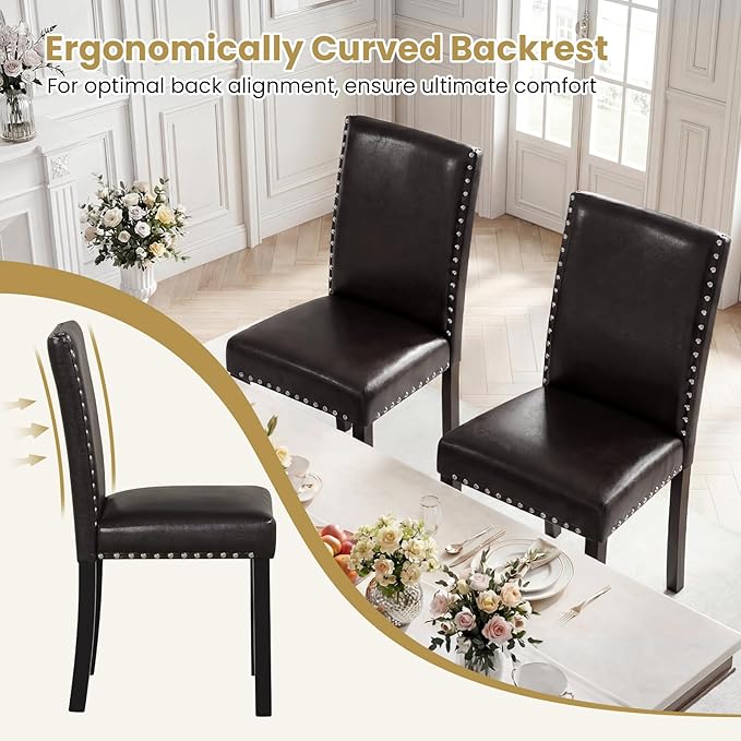 Giantex Dining Chairs Set of 2, Faux Leather Upholstered Parsons Kitchen Chai...