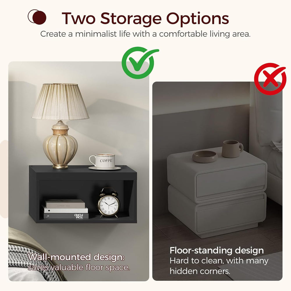 MAHANCRIS Floating Nightstand Set of 2, Wooded Wall Mounted Nightstand, Float...