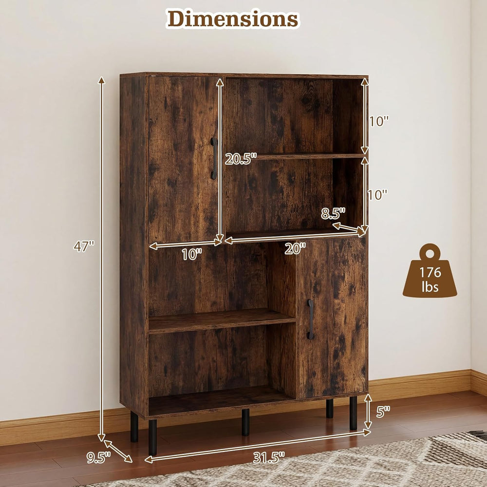Giantex 47-Inches Storage Cabinet with Doors, Open Shelves, Anti-Tipping Devi...