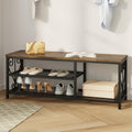 Entryway Storage Bench with Shoe Rack, 47.2" Wide Hallway Bench with Seating, Rustic Wood Top & Metal Frame, 2-Tier Shoe Organizer for Entryway, Bedroom, or Living Room, Brown