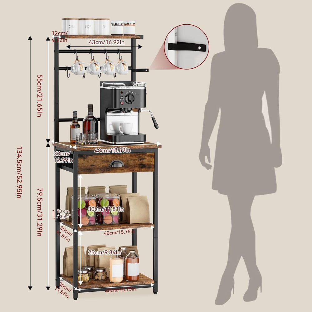 YMYNY 5 Tier Coffee Bar Station, Coffee Stand with Fabric Drawers, 8 S-Shaped...