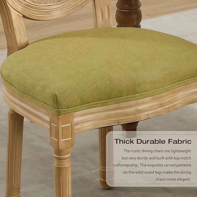 Rattan Back Upholstered Dining Chairs Set of 2 French Country Oval Kitchen Si...