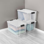 Sterilite 8 Pack Ultra Latching Box, Storage Bins with Lids, Clear Plastic, 70 Quart - Heavy-Duty Organizing Containers for Closet, Bathroom, and Office