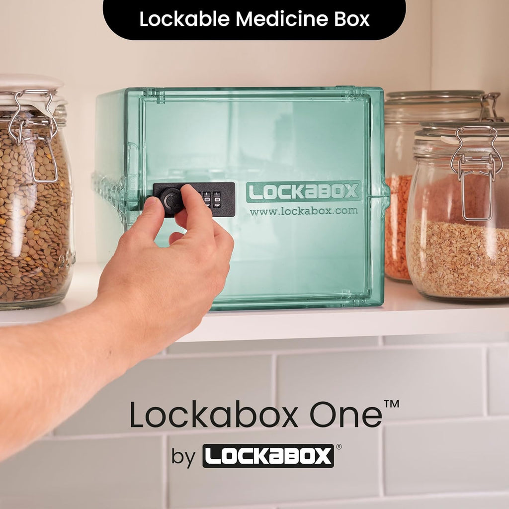 Lockabox One™ | Premium Medicine Lock Box | Medium Medication Lock Box With Code For Medicines, Vitamins & Supplements | External Size 12 x 8 x 6.6 inches (Light Medi Green)