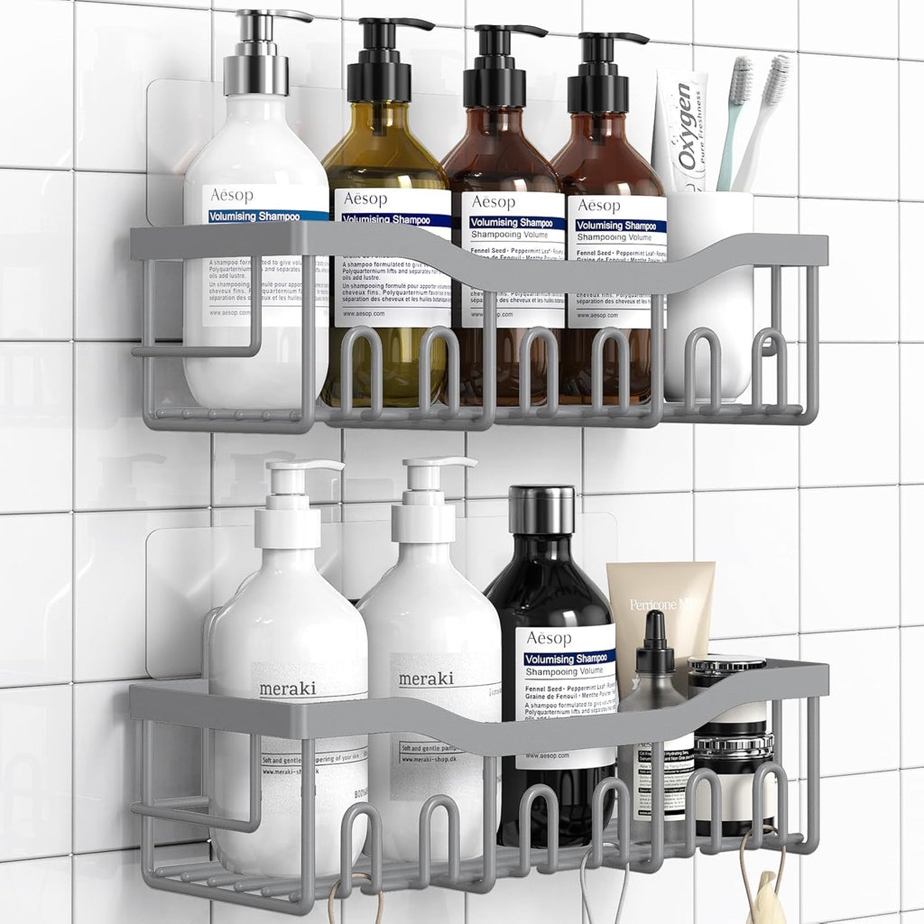 EUDELE Shower Caddy 2 Pack, Adhesive Shower Organizer for Home Decor & Kitchen Storage, No Drilling, Rustproof Stainless Steel Bathroom Shelf Organizer