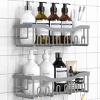 EUDELE Shower Caddy 2 Pack, Adhesive Shower Organizer for Home Decor & Kitchen Storage, No Drilling, Rustproof Stainless Steel Bathroom Shelf Organizer
