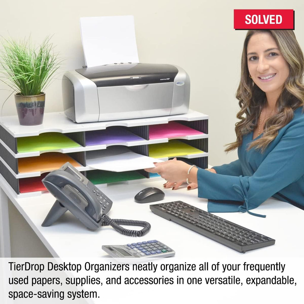 Ultimate Office TierDrop Desktop Organizer Document, Forms, Mail, and Classroom Sorter. 9 Letter Size Compartments with Optional Add-On Tiers for Easy Expansion - Gray w/Black