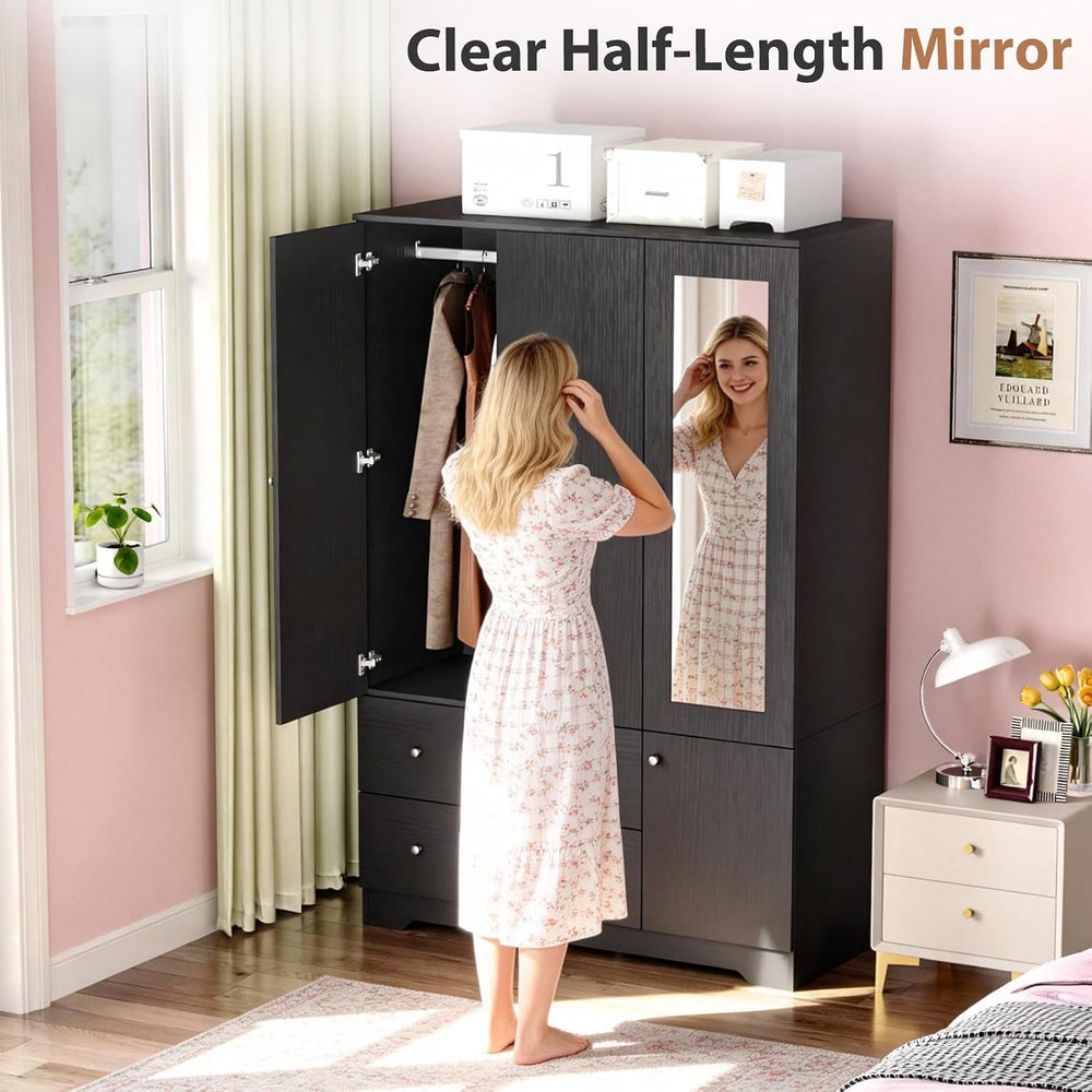 VINGLI Armoire Wardrobe Closet with Doors and Mirror,47" W Wardrobe Cabi...