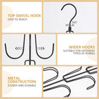ZEDODIER 2 Pack Purse Organizer for Closet, Rotatable Purse Hanger Bag Holder, Max 16 Storage Capacity Backpack Rack, Metal Space Saving Hanger, Black