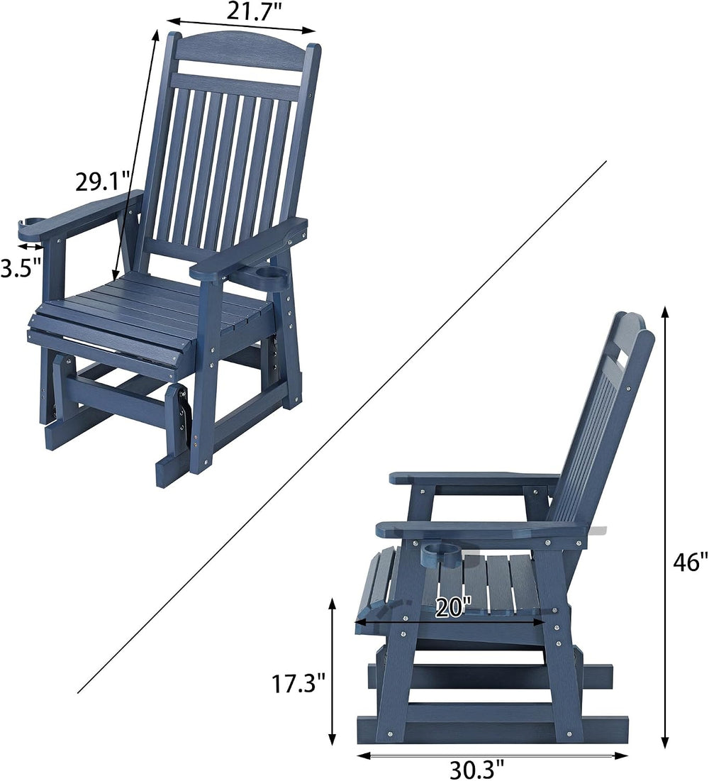 Poly Lumber Patio Glider for One Person, with Cup Holders, High Backrest and ...