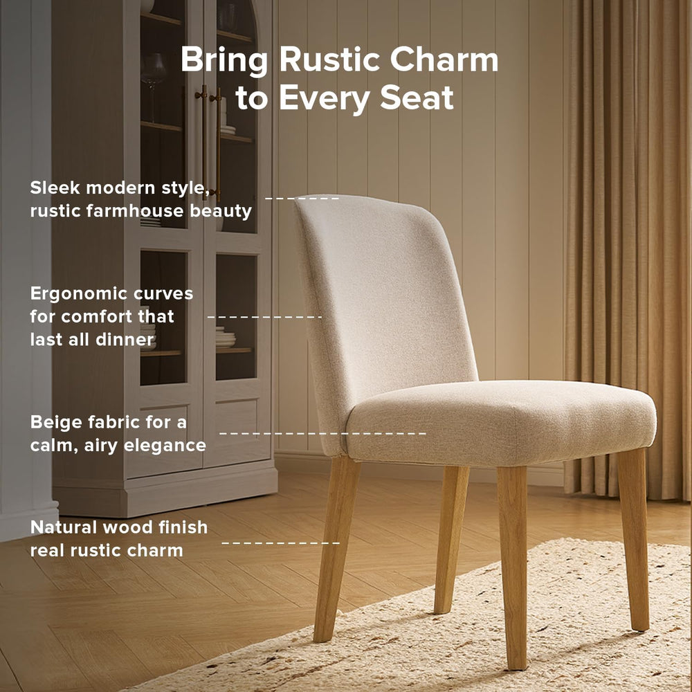 mopio Logan Upholstered Beige Parson Dining Chair Set of 4, Modern Farmhouse ...