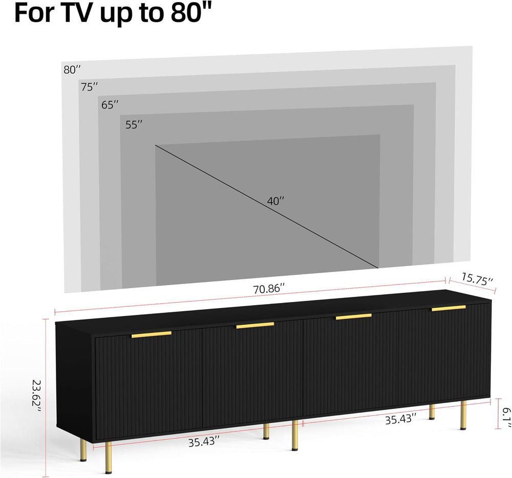 TV Stand for 80 Inch TV, Fluted TV Stand for Living Room, Mid Century Modern ...