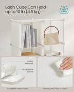 SONGMICS Cube Storage Organizer, Set of 12 Plastic Cubes, Closet Storage Shelves, DIY Plastic Closet Cabinet, Modular Bookcase, Shelving with Doors for Bedroom, Living Room, Cream White ULPC342W02