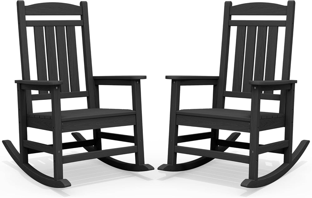 SERWALL Oversized HDPE Outdoor Rocking Chair Set of 2, Patio Rocking Chairs, ...