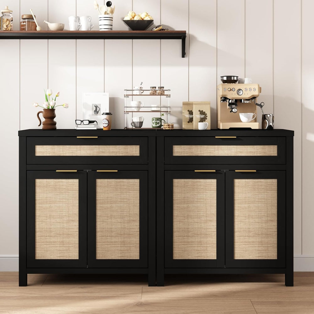 HOKYHOKY 60" Rattan Sideboard Buffet Cabinet, Boho Storage Cabinet, 2PCS