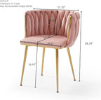 KEIKI Modern Velvet Dining Chairs Set of 2, Upholstered Woven Accent Dining Chairs with Gold Metal Legs, Tufted Back, Kitchen & Dining Room Chairs for Living Room, Bedroom, Vanity, Pink