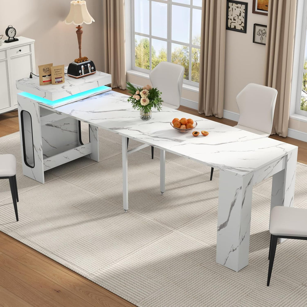 Extendable Dining Table with Charging Station, Convertible Folding Console Ta...