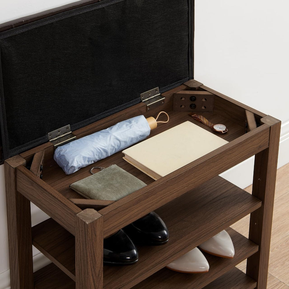 Shoe Storage Bench for Entryway, 24" Lift Top Storage Bench with PU Leat...