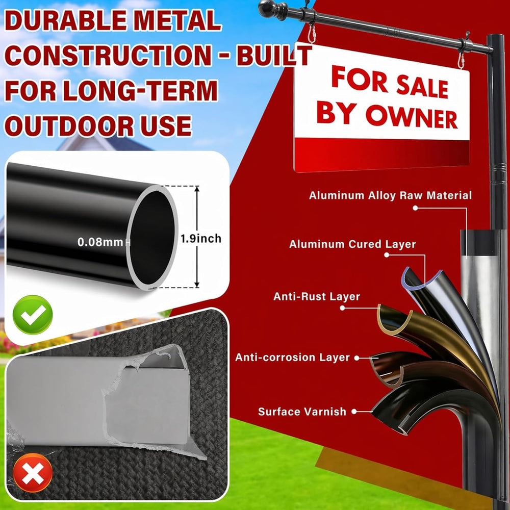 Real Estate Sign Post For Outside - Heavy Duty Metal Yard Sign Stand Pole wit...