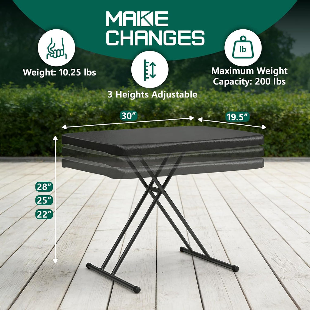 Folding Table 30 Inch - Small Desk Adjustable Height TV Tray for Laptop, Couch, Camping - Heavy Duty Utility Foldable Table for Small Spaces, No Assembly Required, Black Granite