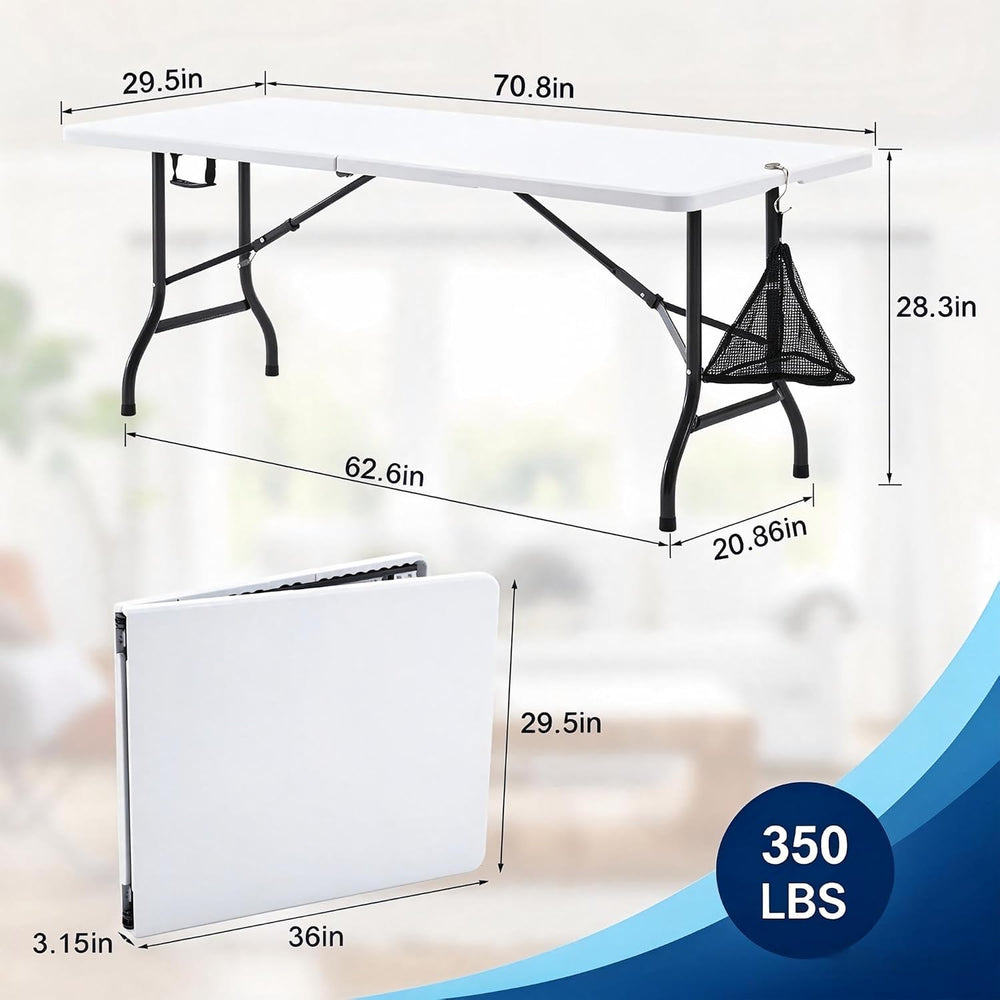 VECELO 6Ft Folding Picnic Table, Indoor Outdoor Plastic Portable Foldable Des...